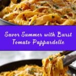 Burst Tomato Pappardelle with Zucchini, Sweet Corn, and Pan-Fried Chicken Recipe