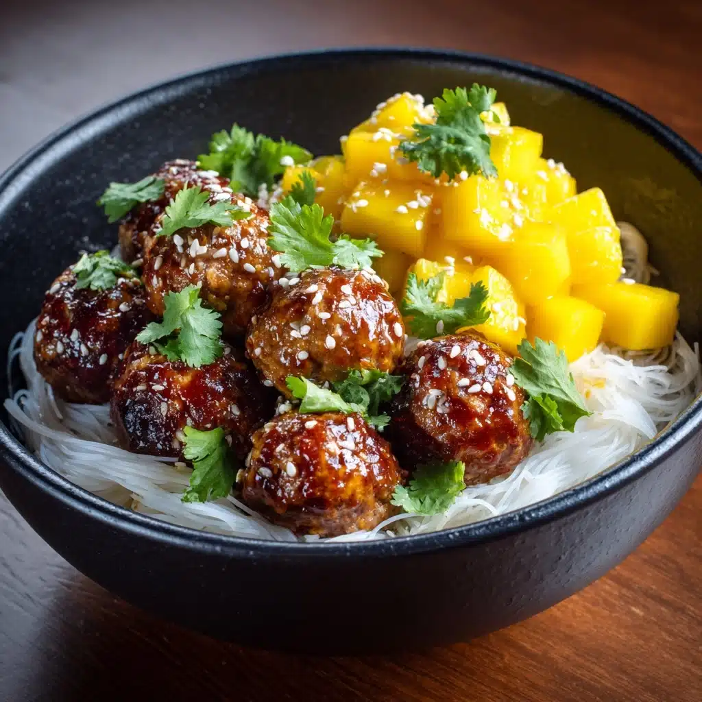 Spicy Asian Chicken Meatballs with Rice Noodles and Mango Recipe