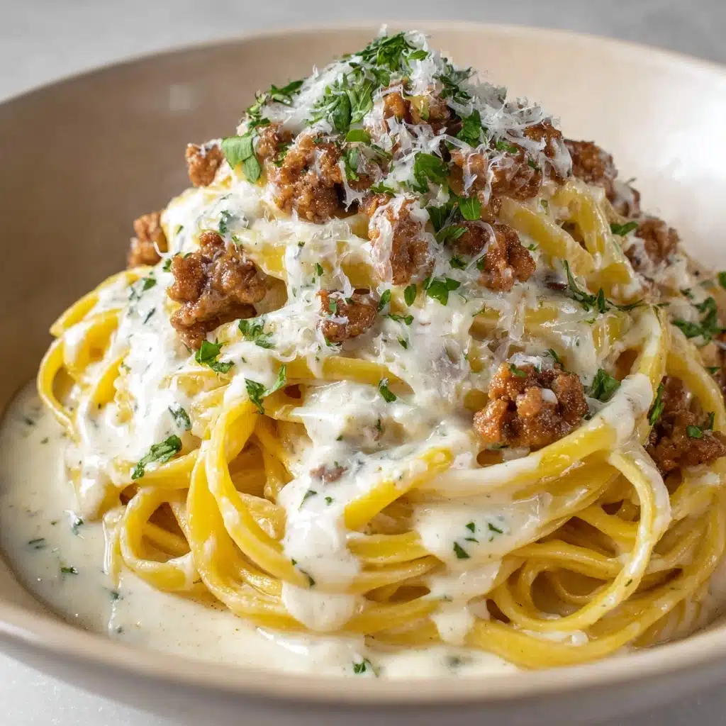 Cheesy Beef Alfredo with Linguine Recipe - Recipe Image
