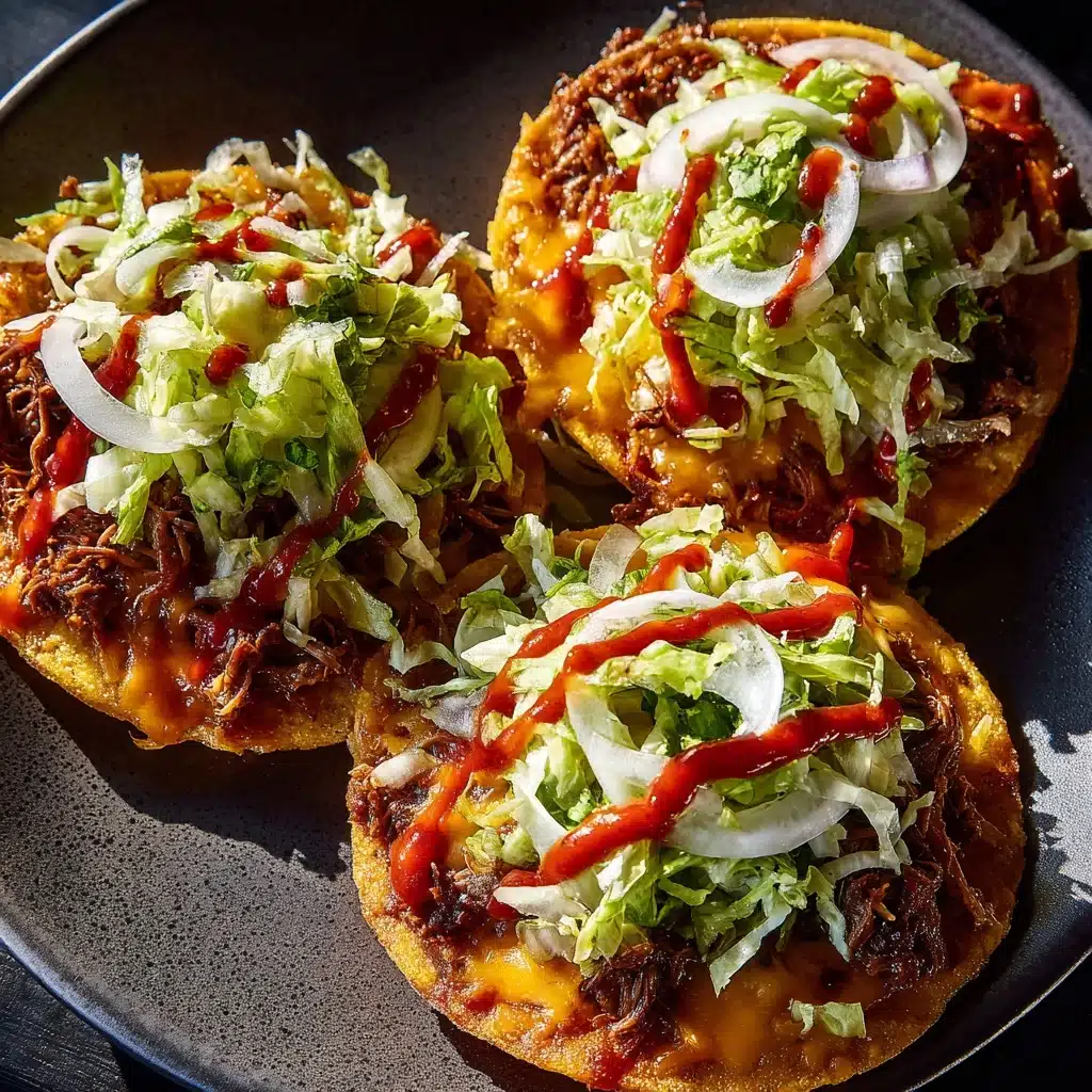Cheesy Tostadas with Lettuce and Sauce Recipe - Recipe Image