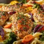 Honey Garlic Chicken with Roasted Veggie Penne Recipe