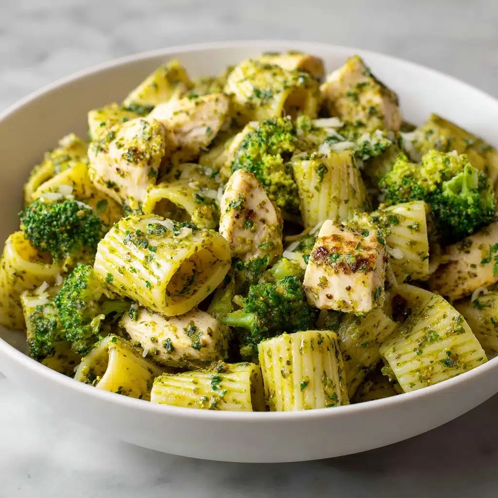 One Pan Creamy Pesto Chicken & Broccoli Pasta Recipe - Recipe Image