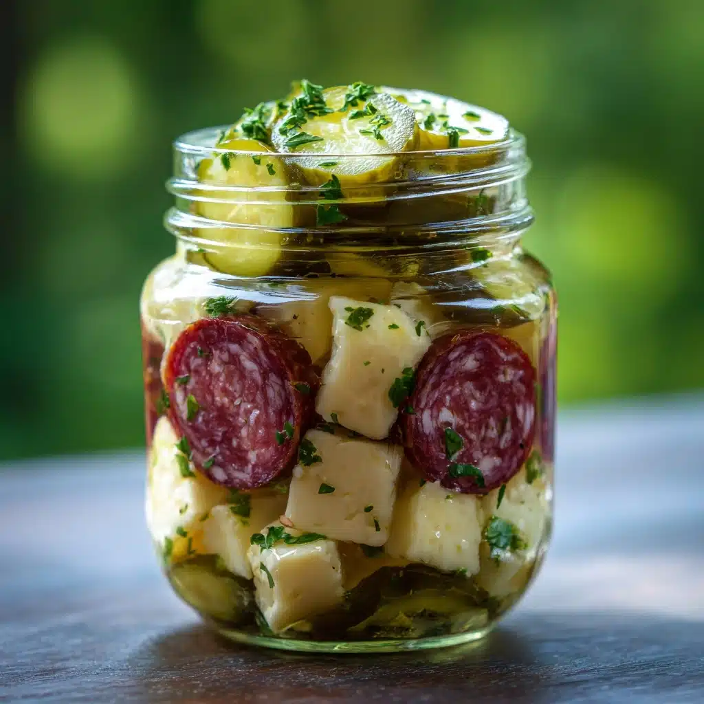 Easy Marinated Cheese Appetizer with Salami & Pickles Recipe - Recipe Image