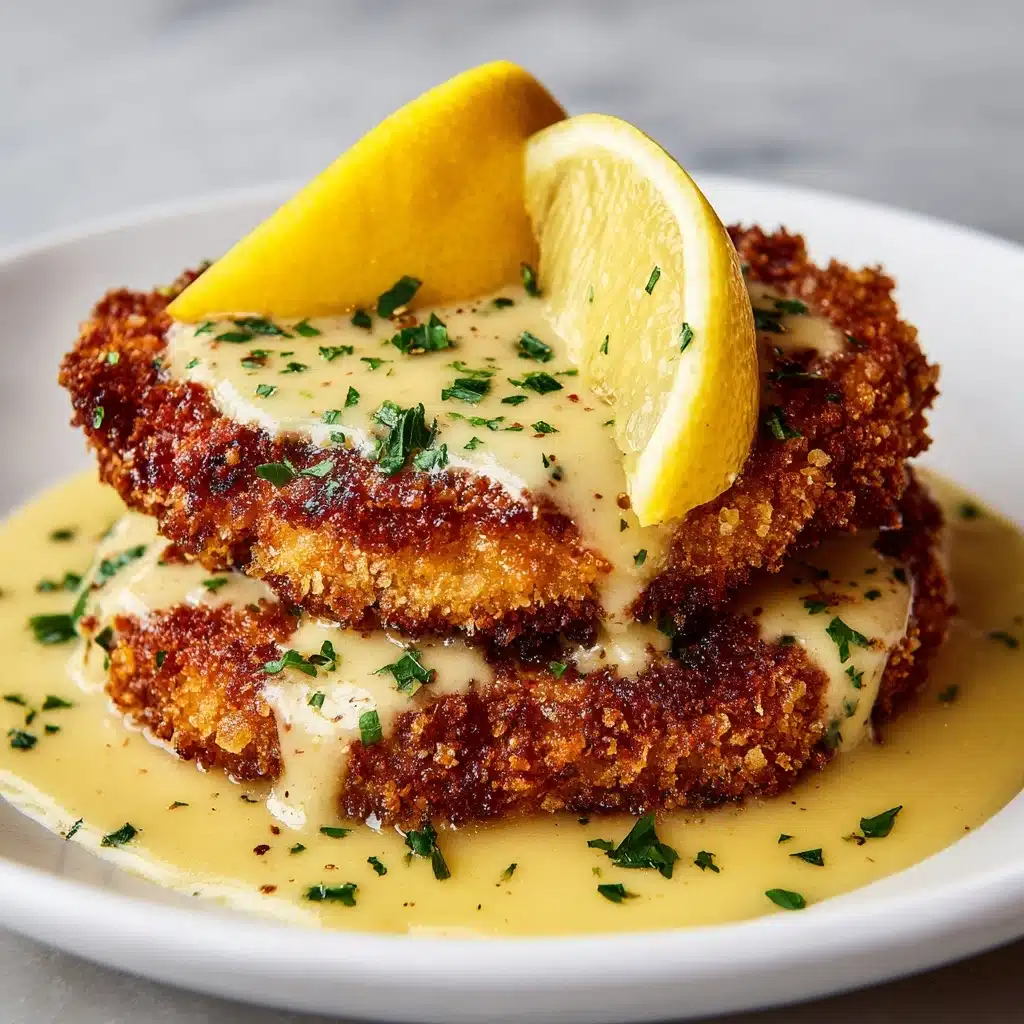 Lemon Pecorino Crusted Chicken with Creamy Lemon Sauce Recipe - Recipe Image