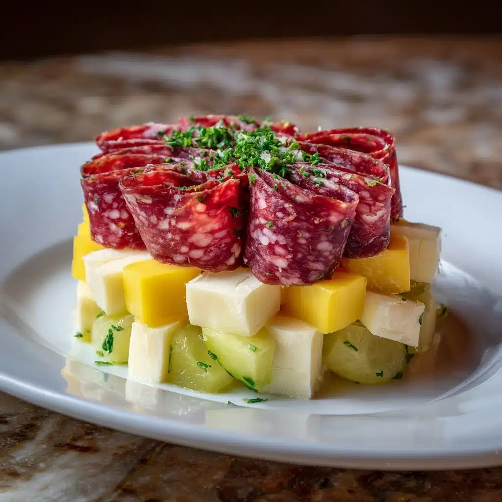 Easy Marinated Cheese Appetizer with Salami & Pickles Recipe