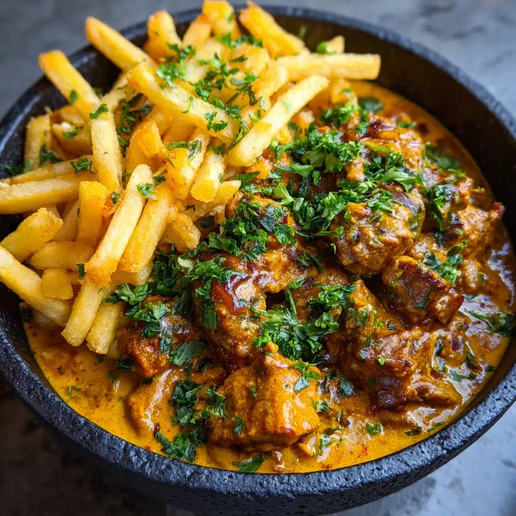 Creamy Butter Chicken in Garlic-Infused Sauce with Golden Crispy Fries Recipe - Recipe Image