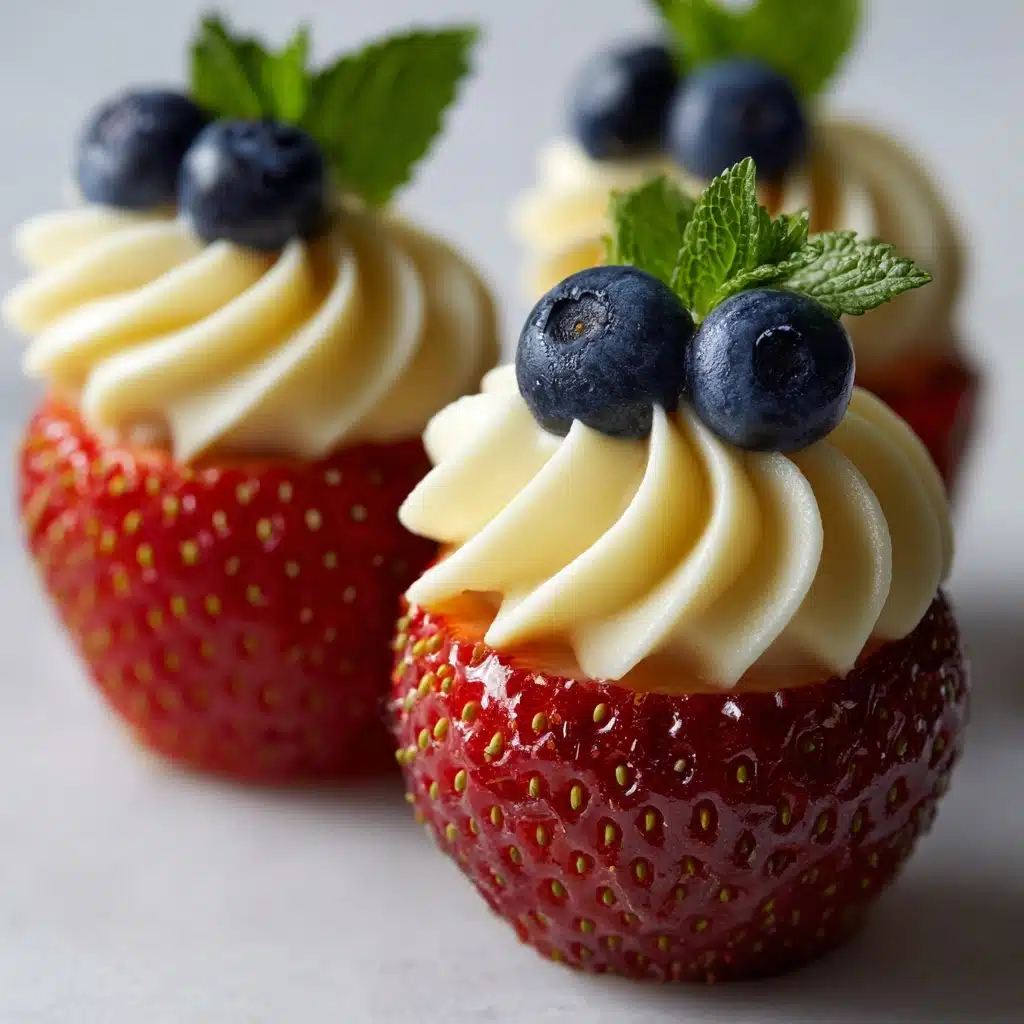 Red, White, and Blue Cheesecake Strawberries Recipe - Recipe Image
