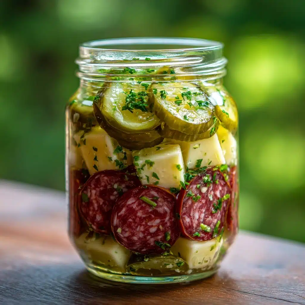 Easy Marinated Cheese Appetizer with Salami & Pickles Recipe - Recipe Image