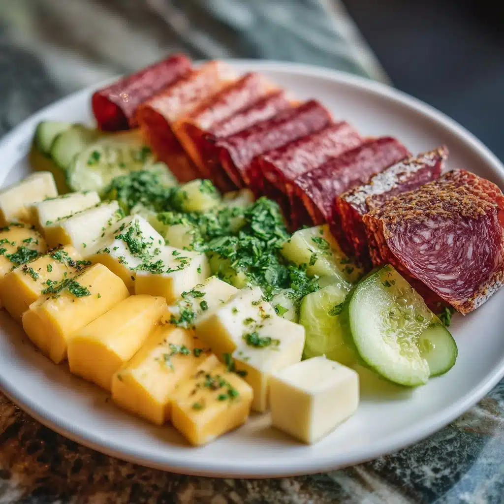 Easy Marinated Cheese Appetizer with Salami & Pickles Recipe - Recipe Image