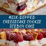 start with a layer of milk-dipped cookies, then spread a layer of the cheesecake mixture over top Recipe