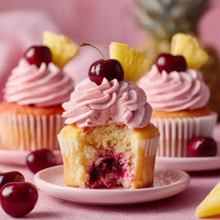 Pineapple Cupcakes with Cherry Frosting Recipe