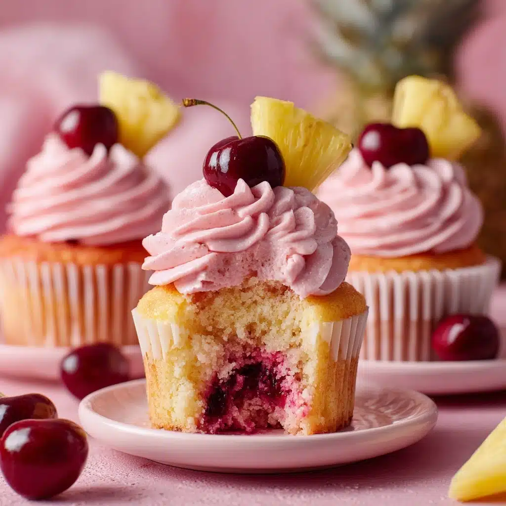 Pineapple Cupcakes with Cherry Frosting Recipe
