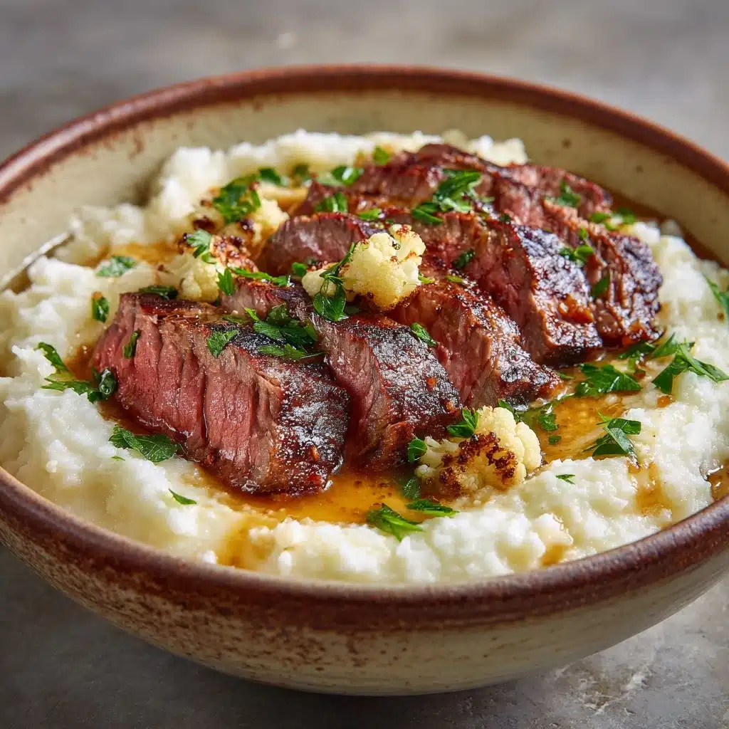 Brown Butter Steak with Roasted Garlic Whipped Cauliflower Recipe - Recipe Image