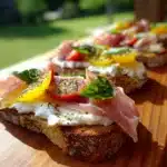 Cheesy Burrata Crostini with Prosciutto & Peaches Recipe