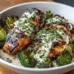 Grilled Chicken & Broccoli Bowls with Creamy Garlic Sauce Recipe