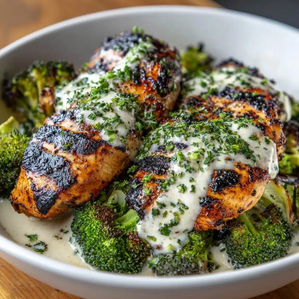 Grilled Chicken & Broccoli Bowls with Creamy Garlic Sauce Recipe