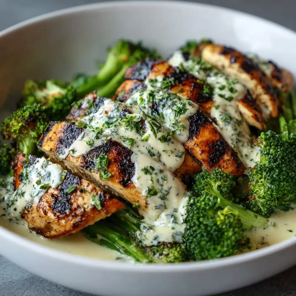 Grilled Chicken & Broccoli Bowls with Creamy Garlic Sauce Recipe - Recipe Image