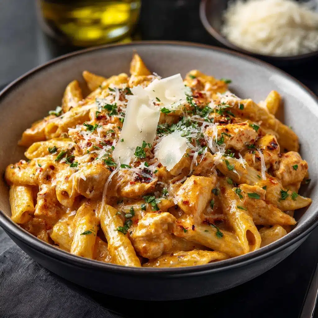 Creamy Garlic Butter Chicken and Rigatoni in Parmesan Sauce Recipe - Recipe Image