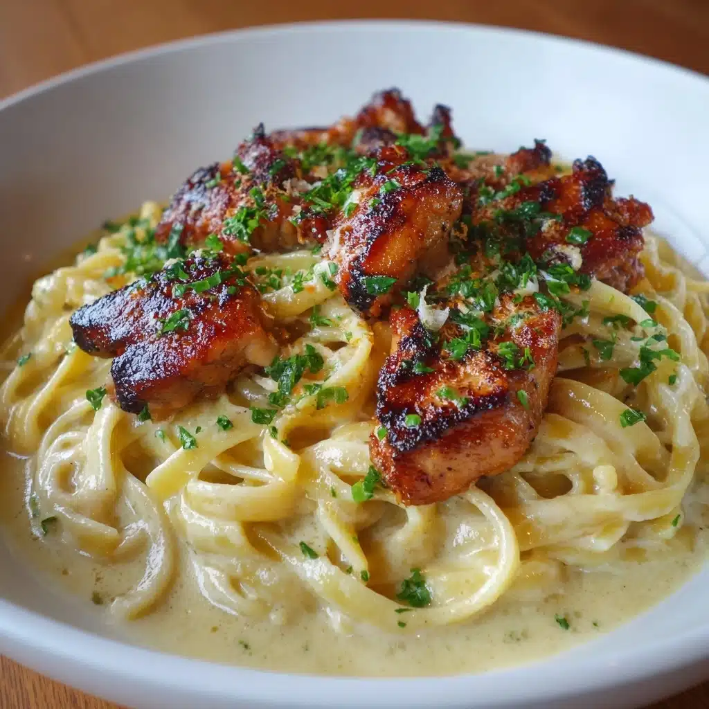 Garlic Butter Chicken Bites with Creamy Parmesan Pasta Recipe - Recipe Image