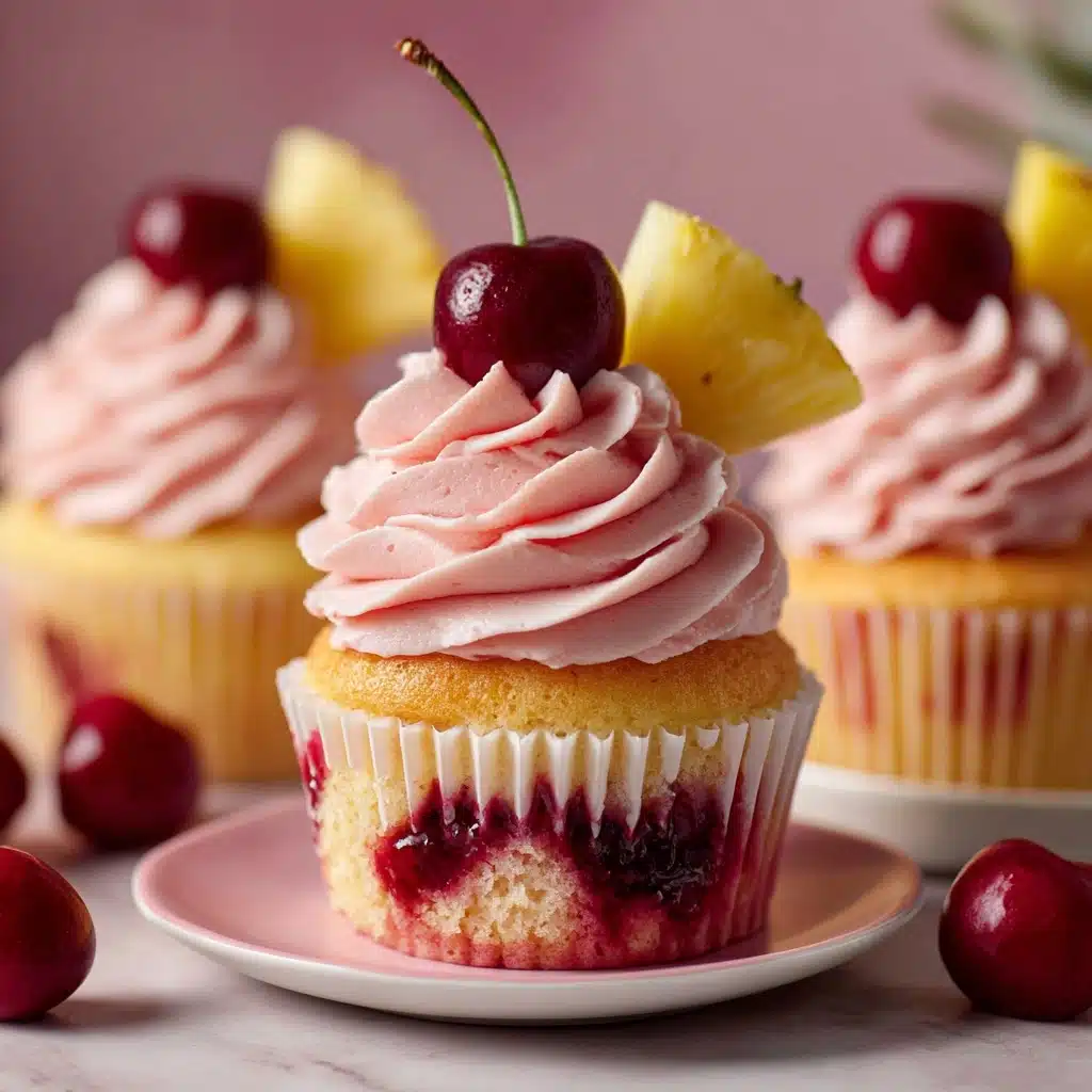 Pineapple Cupcakes with Cherry Frosting Recipe - Recipe Image