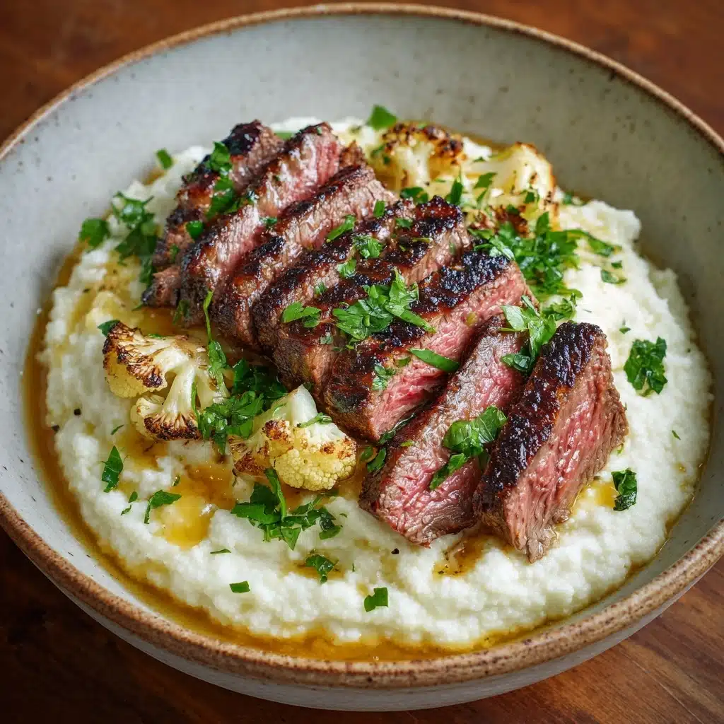 Brown Butter Steak with Roasted Garlic Whipped Cauliflower Recipe - Recipe Image
