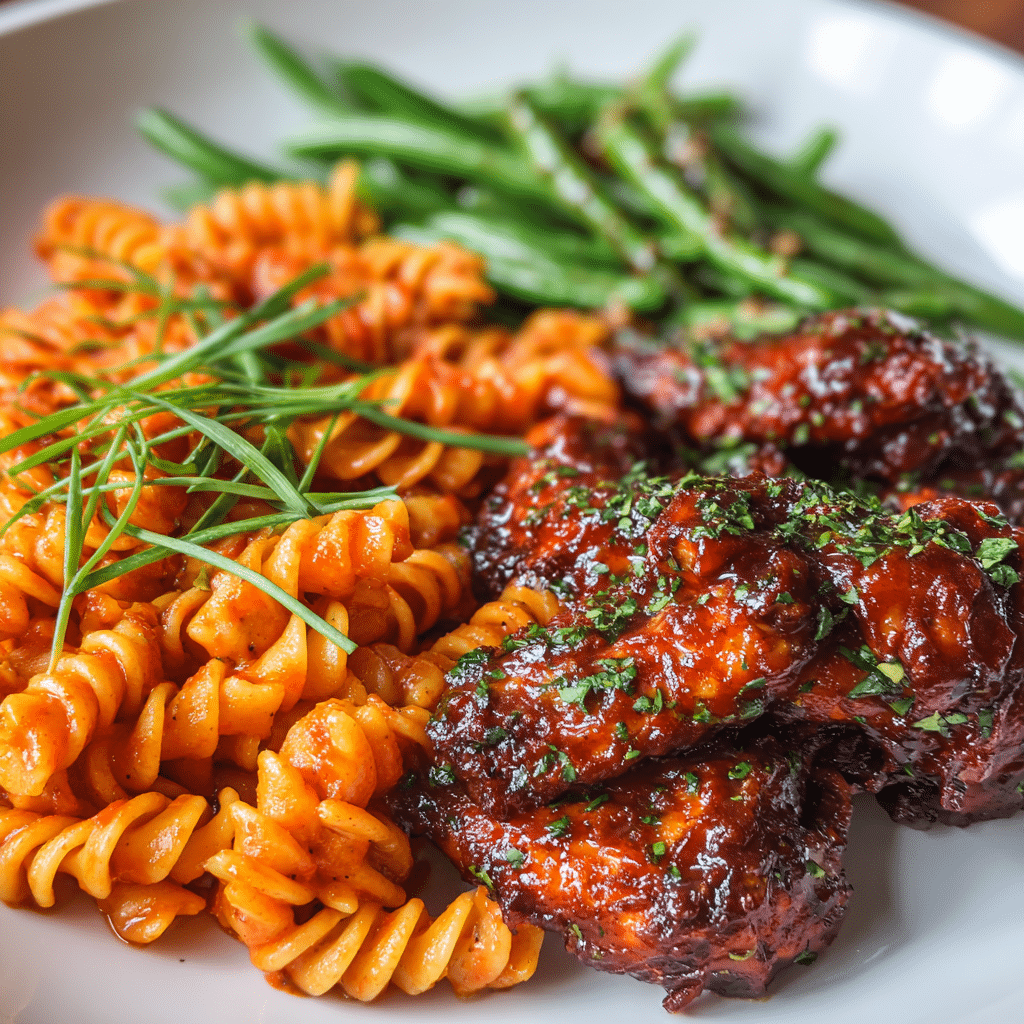 Jerk Wings, Rotel Pasta and Green Beans Recipe - Recipe Image