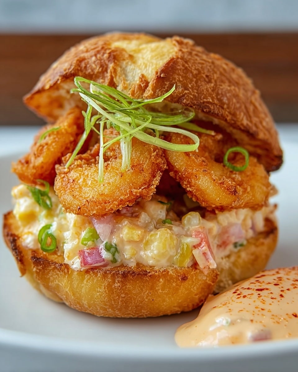 Crispy Fried Shrimp Burger with Homemade Sauce Recipe - Recipe Image