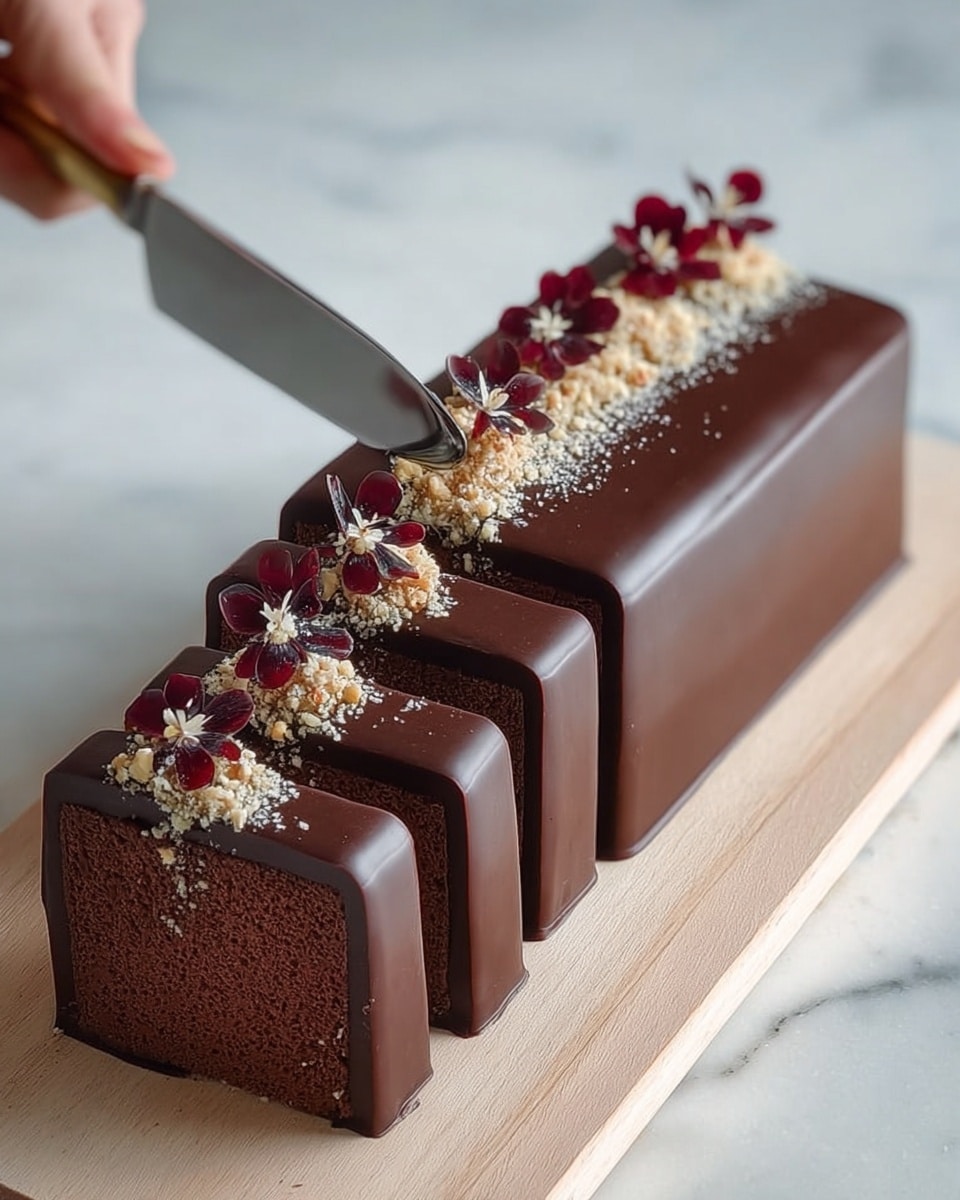 Chocolate Terrine Cake with Raspberry Garnish and Rich Chocolate Ganache Recipe - Recipe Image