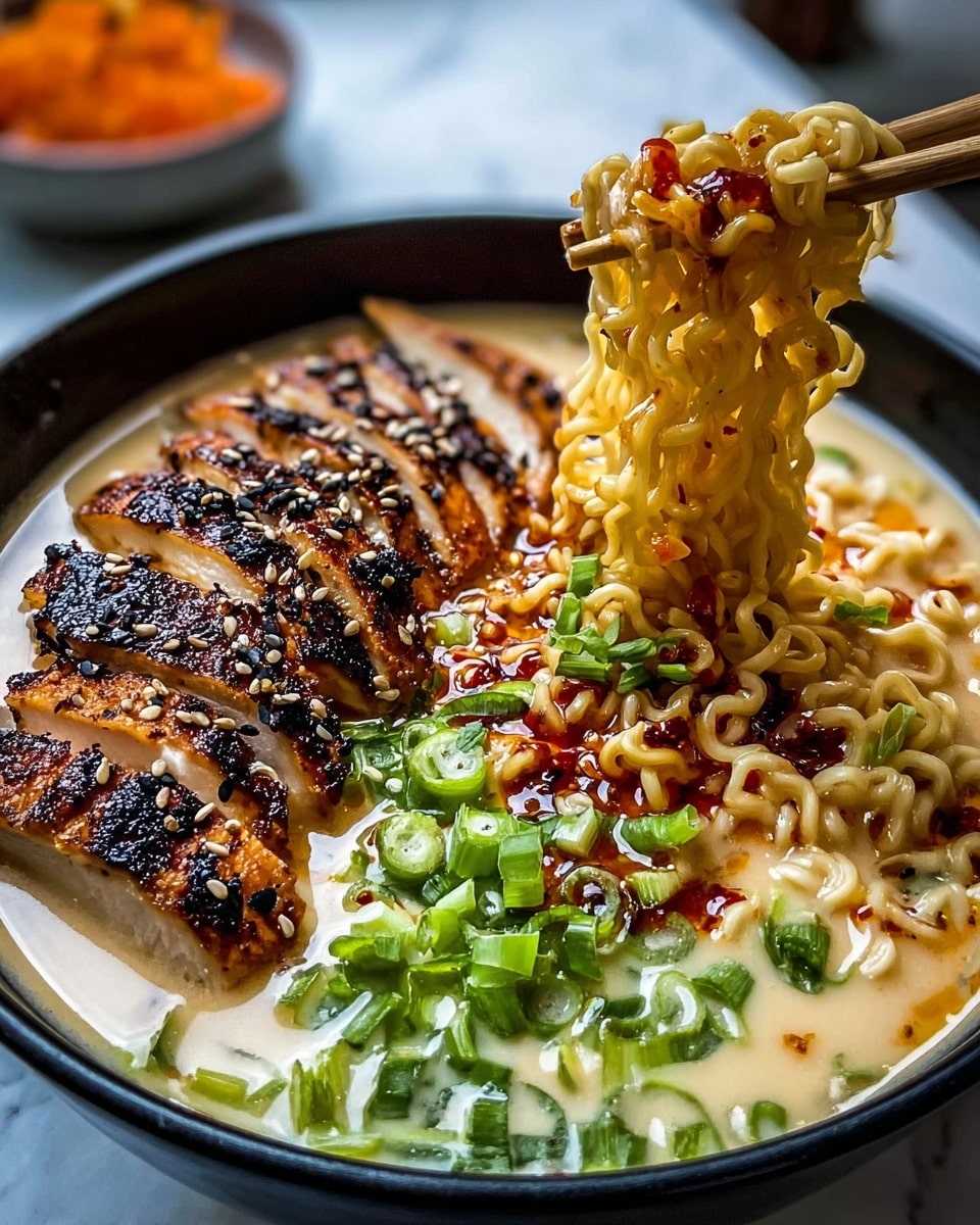Fiery Chicken Ramen with Creamy Garlic Sauce Recipe - Recipe Image