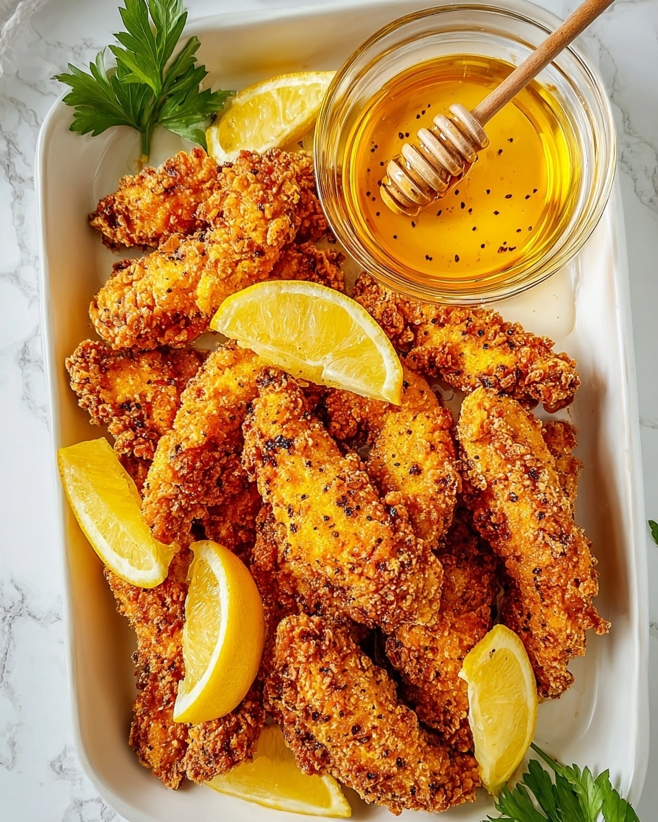 Crispy Lemon Pepper Chicken Tenders with Honey Butter Sauce Recipe - Recipe Image