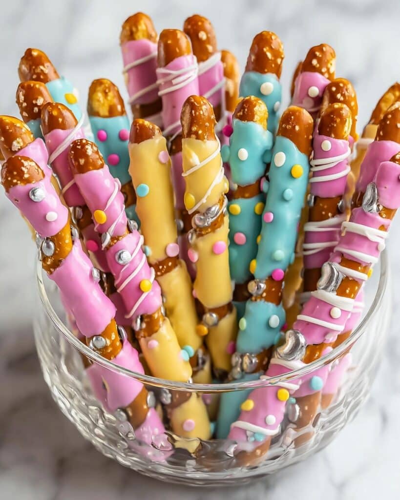 Easter Pretzel Rods with White Chocolate and Pastel M&Ms Recipe