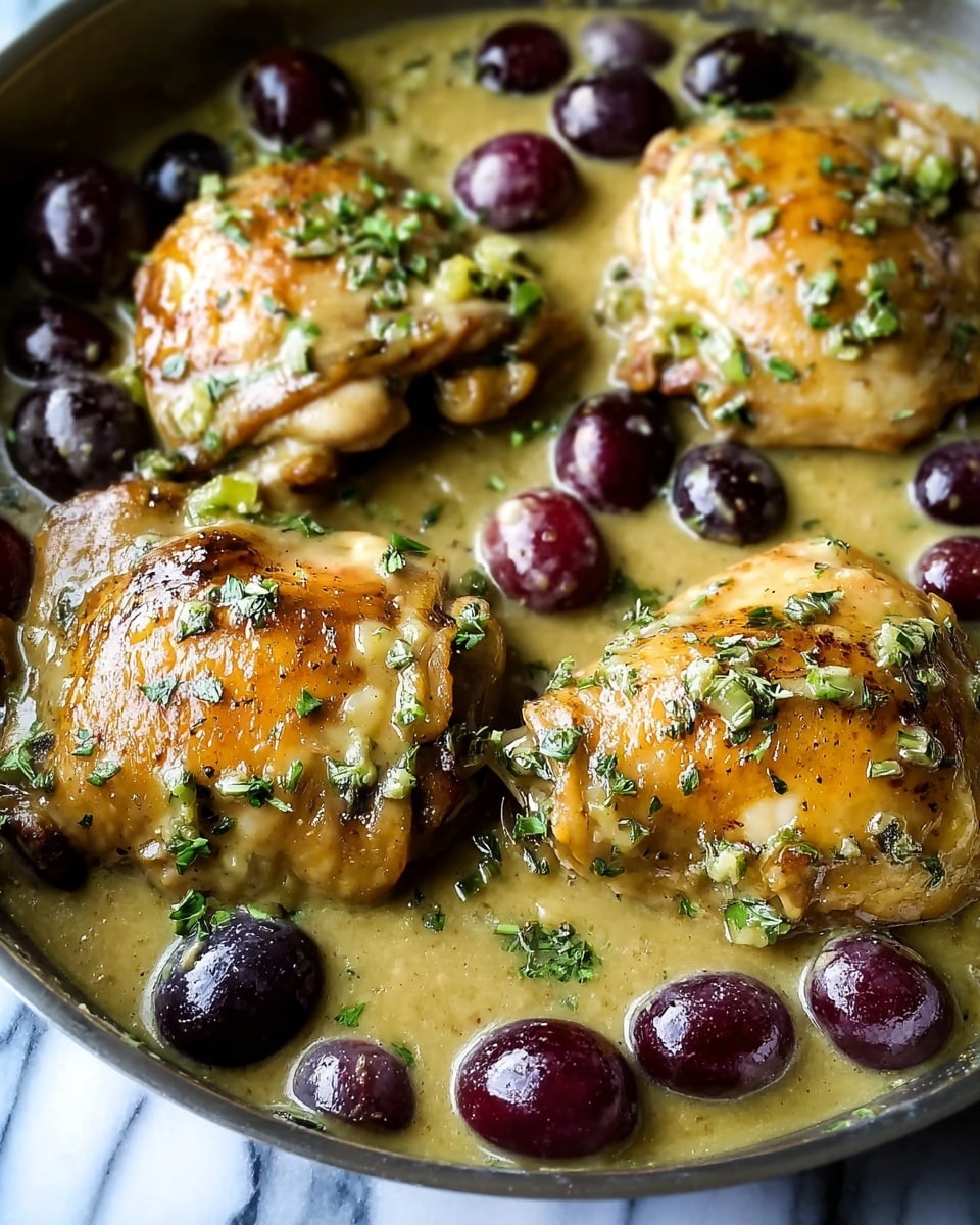 Chicken Thighs in a Mustard, Tarragon, and Grape Pan Sauce Recipe - Recipe Image