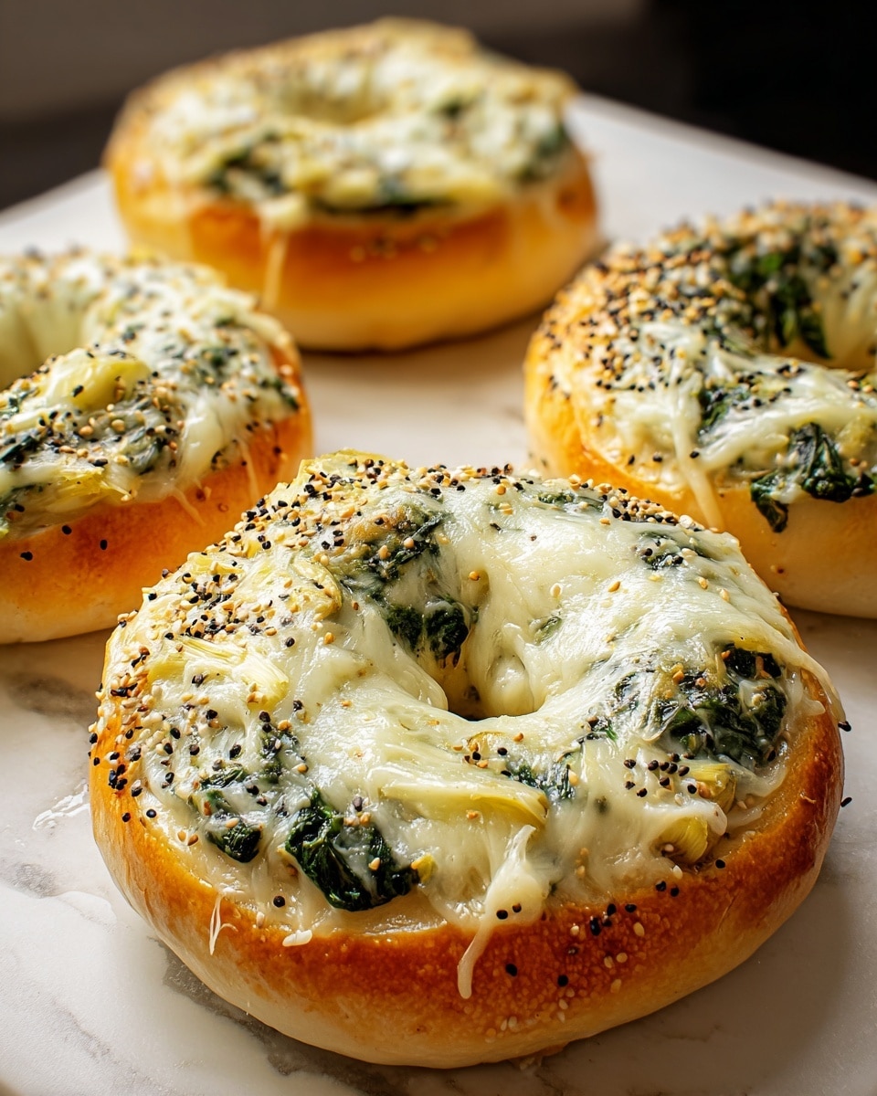 Cheesy Spinach-Artichoke Bagels Recipe - Recipe Image
