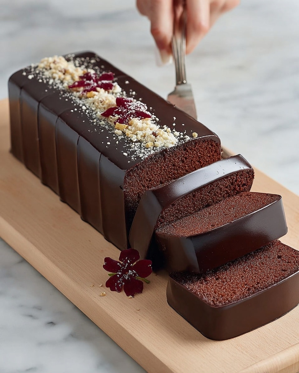 Chocolate Terrine Cake with Raspberry Garnish and Rich Chocolate Ganache Recipe - Recipe Image