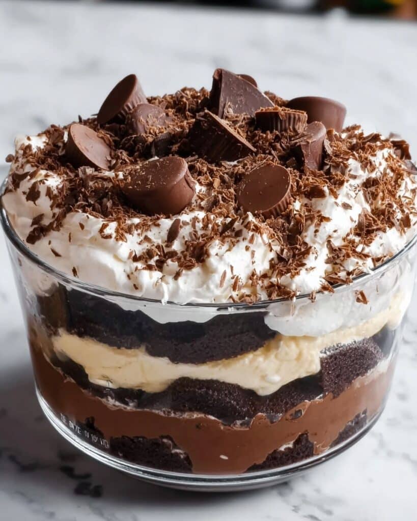 Chocolate Trifle with Layers of Cake, Pudding, and Candy Cookies Recipe