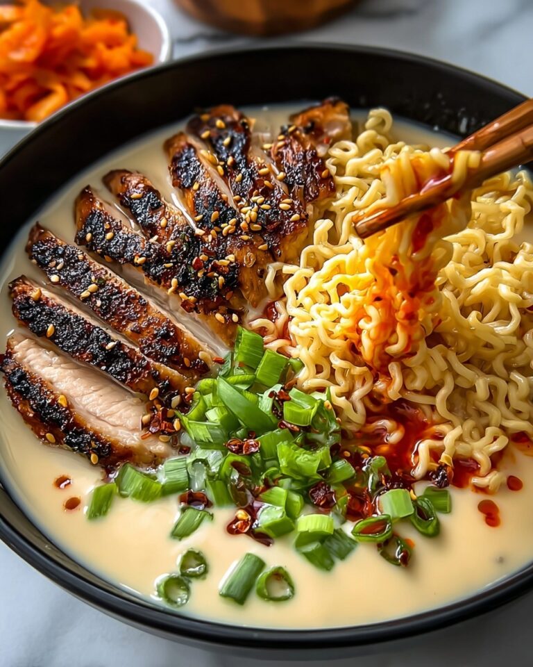 Fiery Chicken Ramen with Creamy Garlic Sauce Recipe