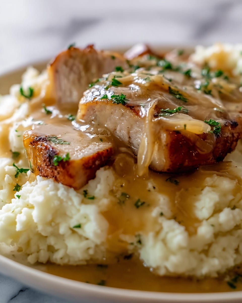 Chicken and Garlic Gravy with Cheesy Mashed Potatoes Recipe - Recipe Image