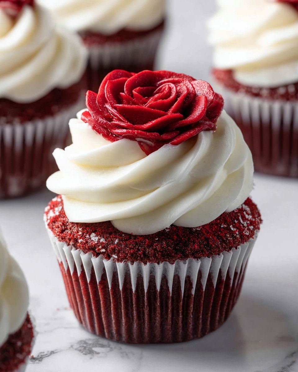 Rose Red Velvet Cupcakes with Cream Cheese Frosting Recipe - Recipe Image