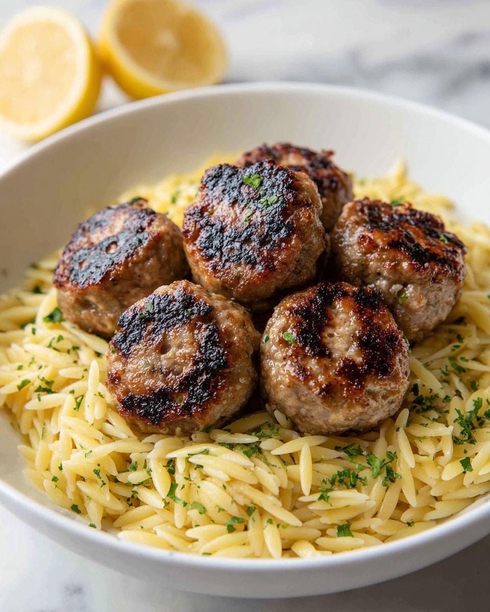 Greek Chicken Meatballs with Lemon Orzo Recipe - Recipe Image