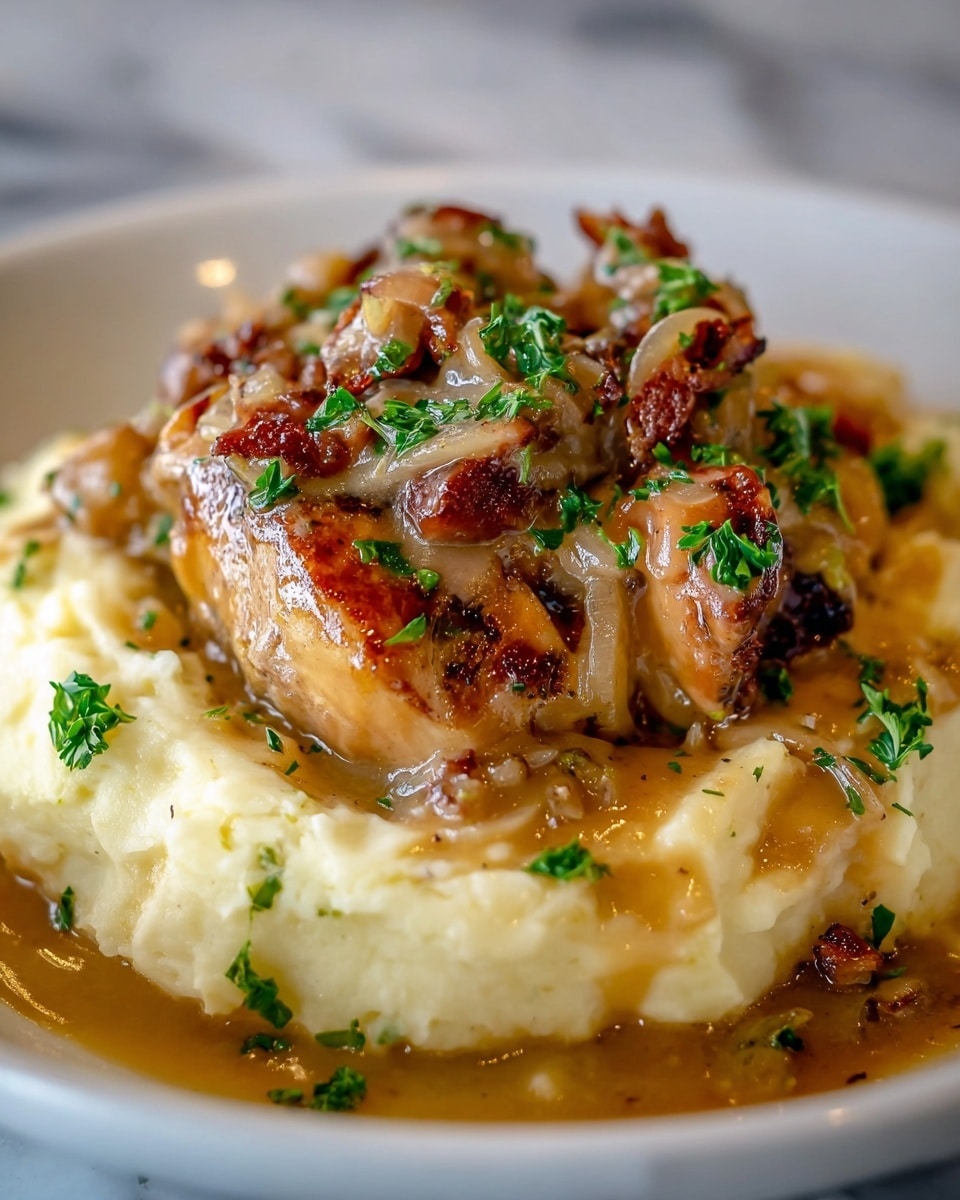 Chicken and Garlic Gravy with Cheesy Mashed Potatoes Recipe - Recipe Image