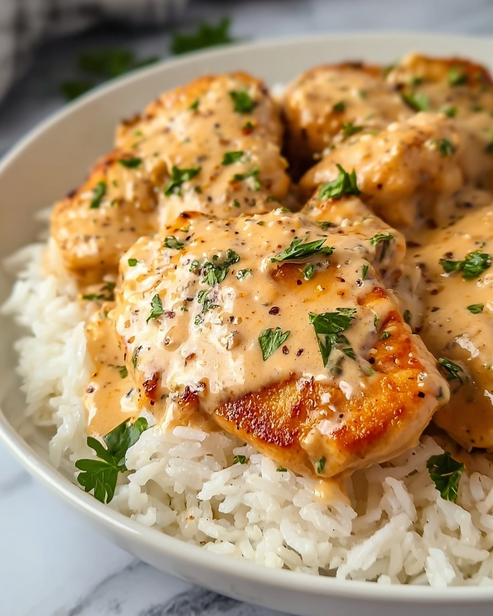 Creamy Smothered Chicken and Rice Recipe - Recipe Image