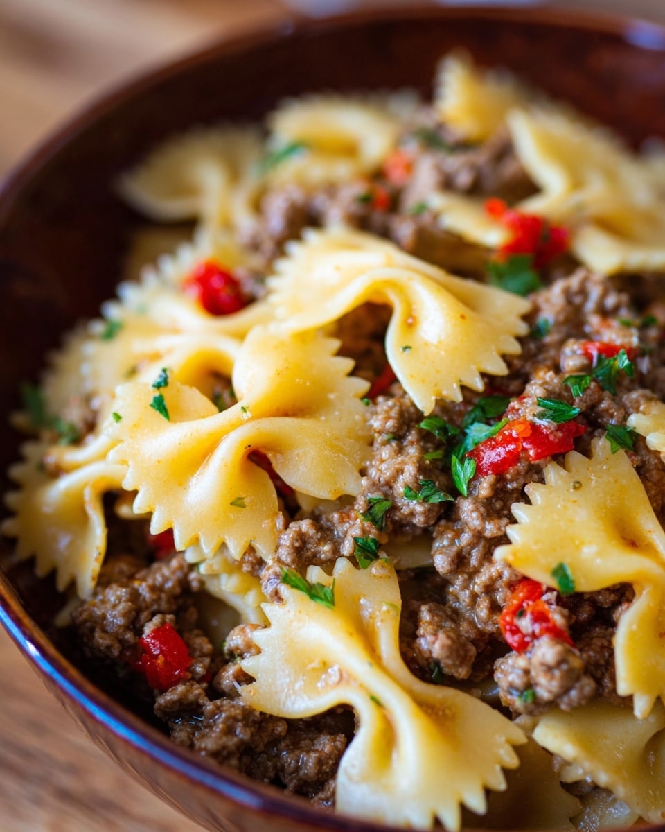 Bowtie Pasta with Creamy Ground Beef Sauce Recipe - Recipe Image