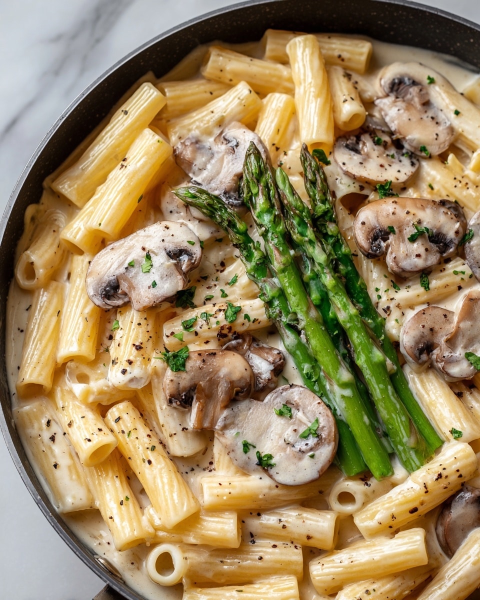 Creamy Mushroom and Asparagus Chicken Penne Recipe - Recipe Image