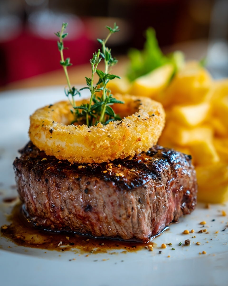 Ribeye Steak with Caramelized Onions and Crispy French Fries Recipe - Recipe Image