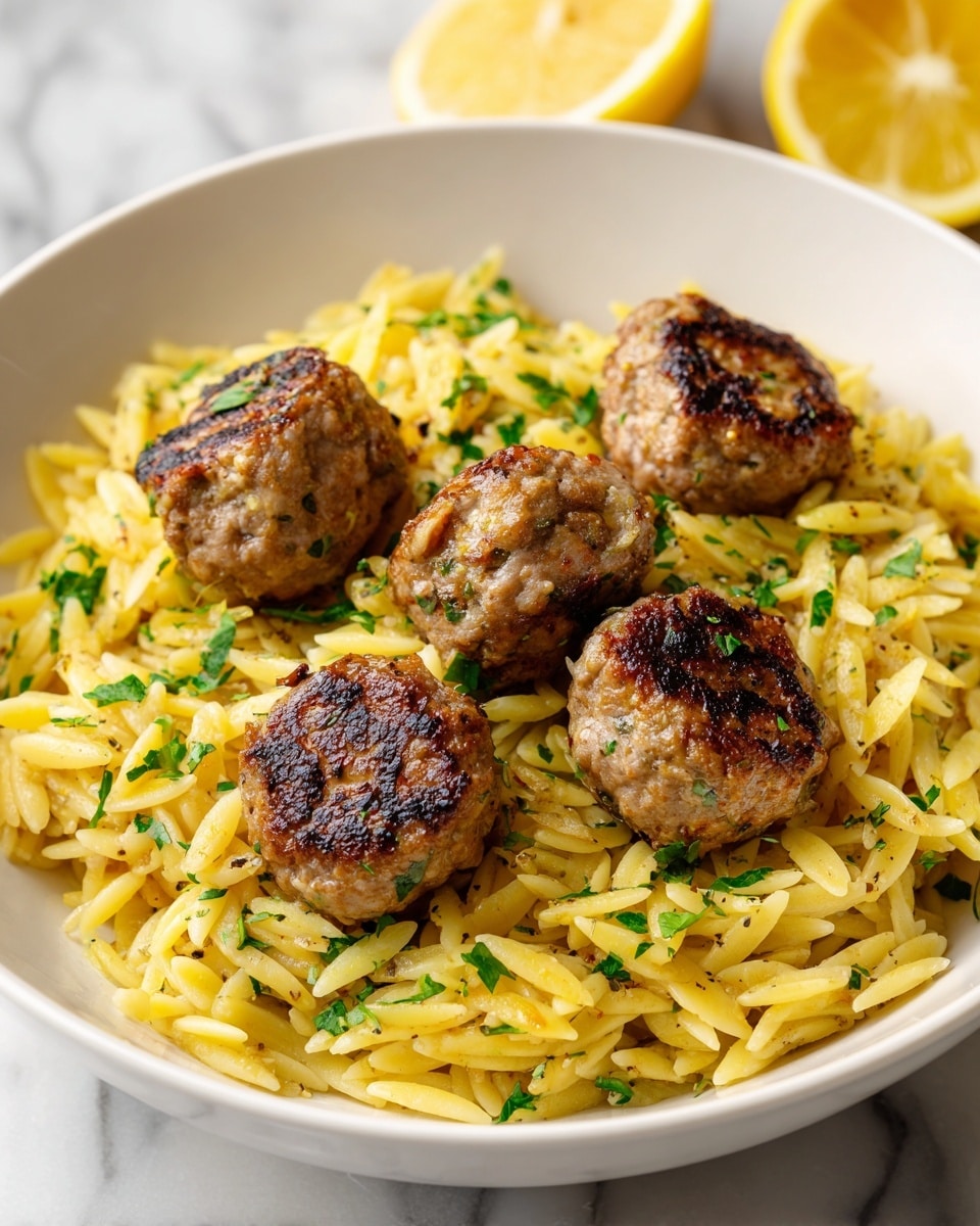 Greek Chicken Meatballs with Lemon Orzo Recipe - Recipe Image