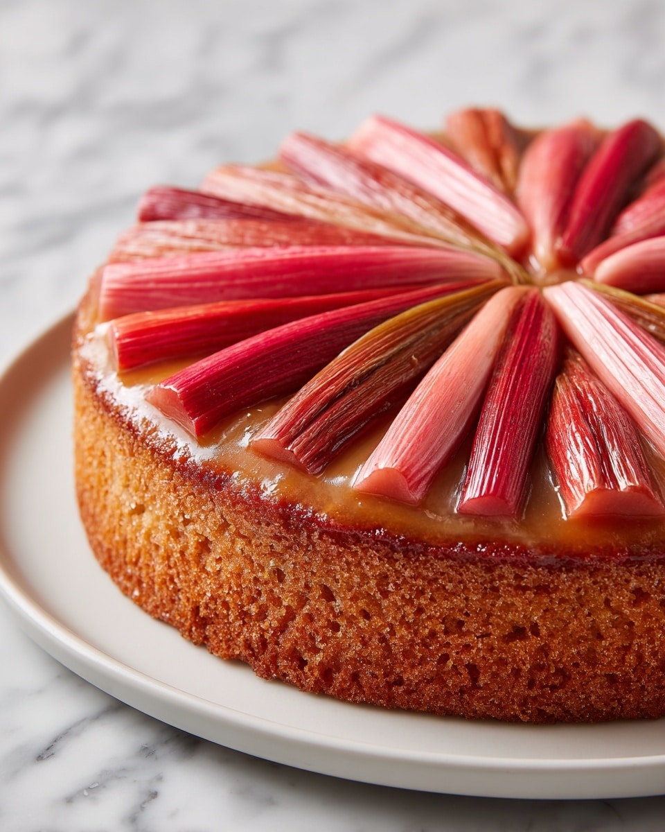 Upside-Down Rhubarb Cake with Caramel Swirls Recipe - Recipe Image
