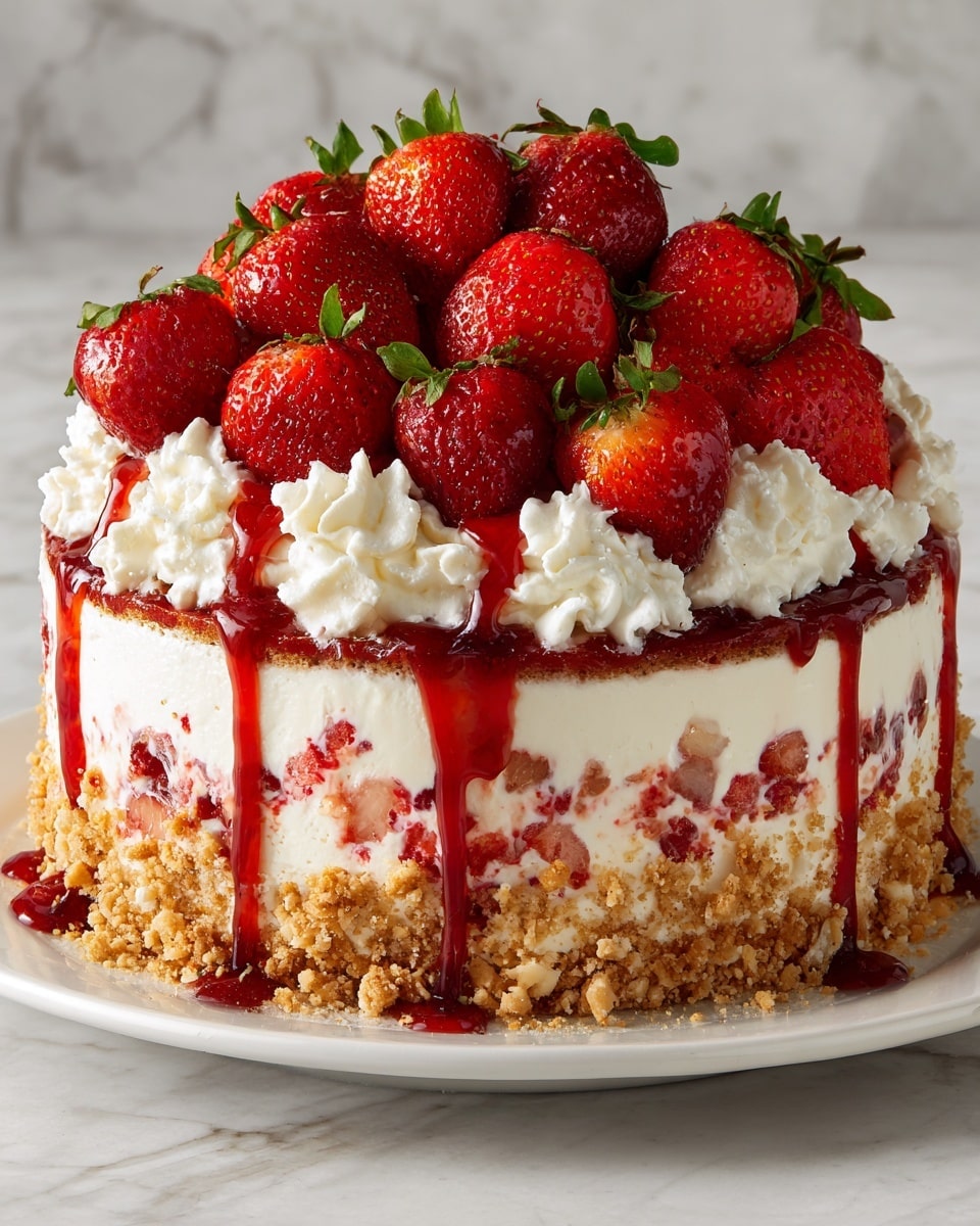 Strawberry Shortcake Cheesecake Cake Recipe - Recipe Image