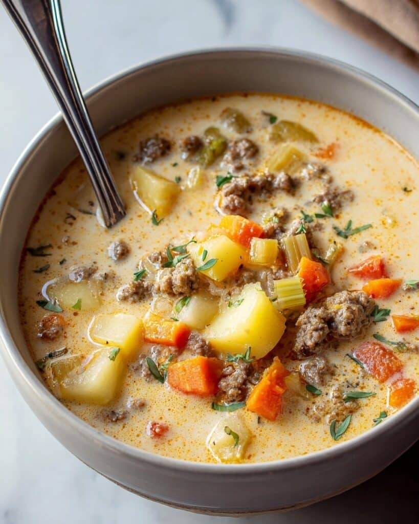 Easy Slow Cooker Cheeseburger Soup Recipe
