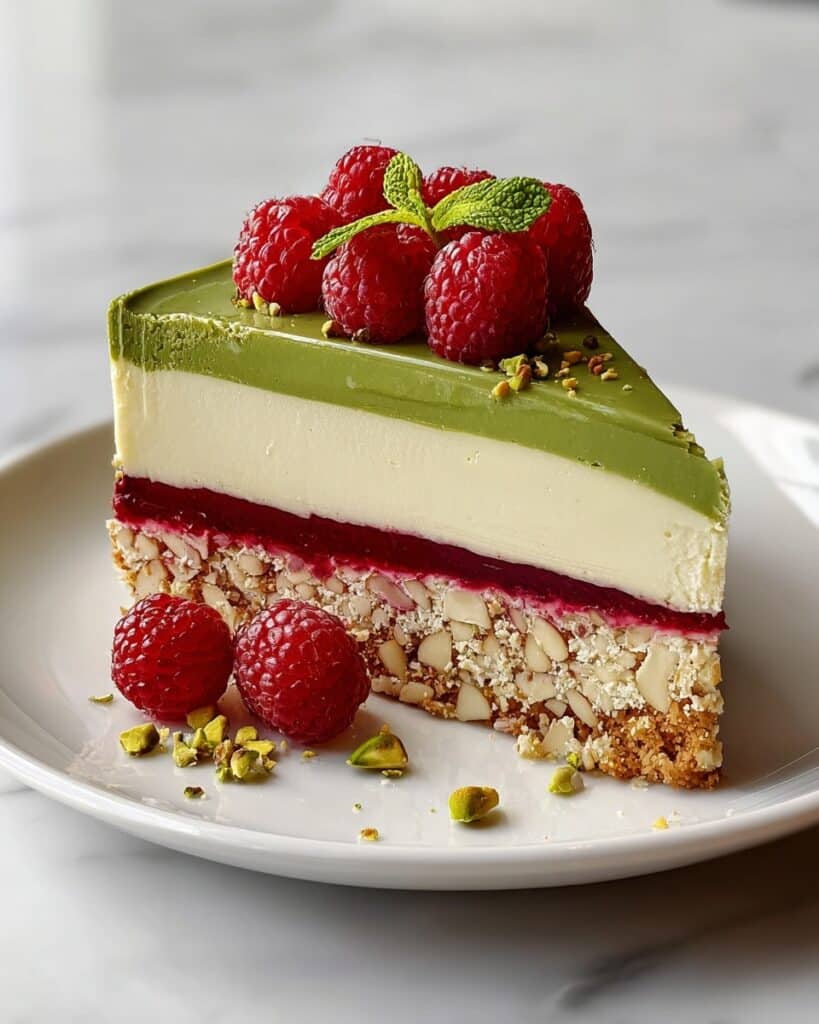 Elegant Pistachio Raspberry Crunch Cheesecake Recipe