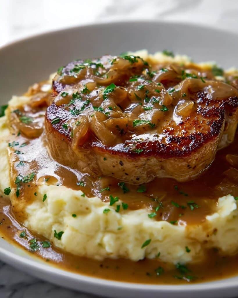 Chicken and Garlic Gravy with Cheesy Mashed Potatoes Recipe